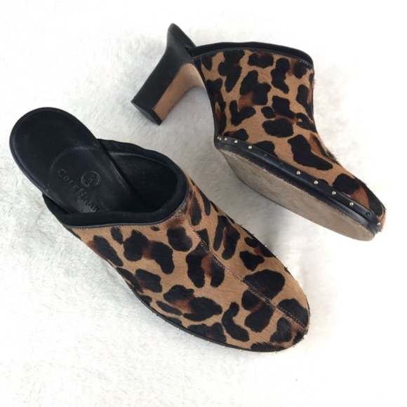 Cole Haan Calf Hair Mules Heels Leopard Print 8 - Picture 2 of 8
